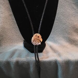 Men's Black Bolo Tie with Gold Eagle Slide